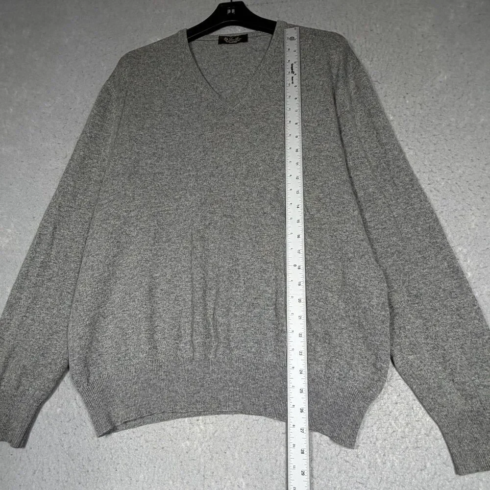 Loro Piana Sweater 54 Gray 100% Baby Cashmere V Neck Sweater Luxury Preppy